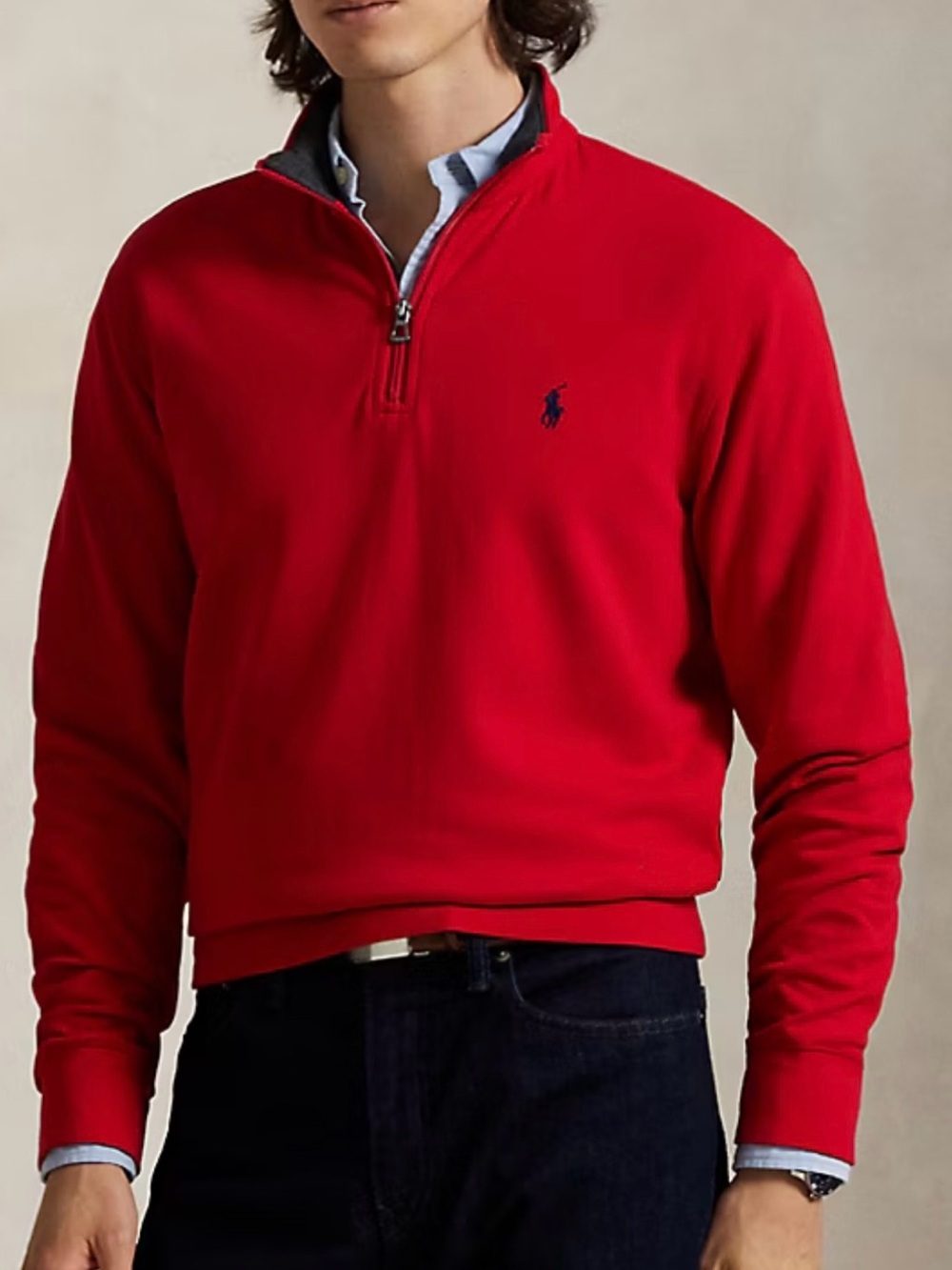 Polo Ralph Lauren 1/4 Zip Red Fleece Pullover Sweater Sweatshirt Large